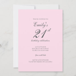 Pink Minimalist 21st Birthday Party Invitation Einladung