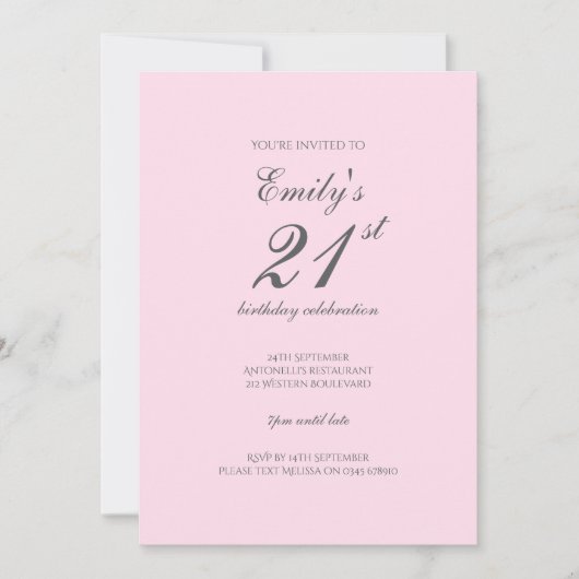 Pink Minimalist 21st Birthday Party Invitation Einladung (Vorderseite)
