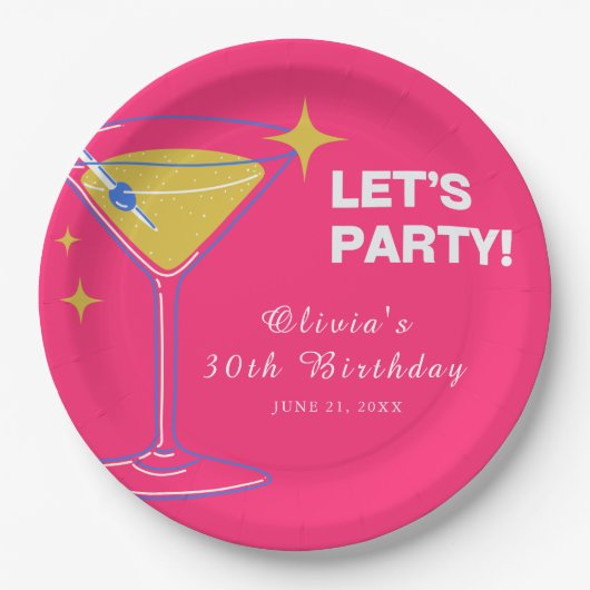 Pink Minimalist Cocktail 30th Birthday Paper Plate Pappteller (Vorderseite)