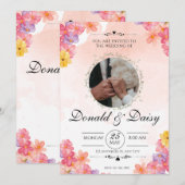 Pink Minimalist Floral Wedding Invitation Card Einladung (Vorne/Hinten)