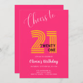 Pink Minimalist Girly 21st Birthday Invitation  Einladung (Vorne/Hinten)