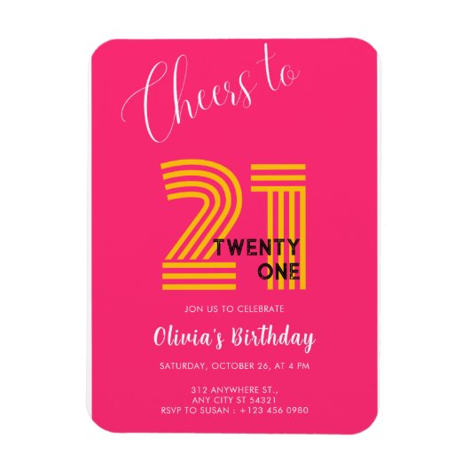 Pink Minimalist Girly 21st Birthday Invitation  Magnet (Vertikal)