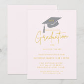 Pink Minimalist Photo Graduation Party Einladung (Vorne/Hinten)