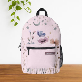 Pink Minimalistisch Boho Wildblume Individuelle Na Bedruckter Rucksack