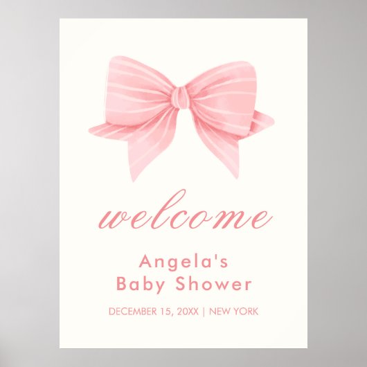 Pink Minimalistisch Bow Krawatte Baby Dusche Empfa Poster (Vorne)