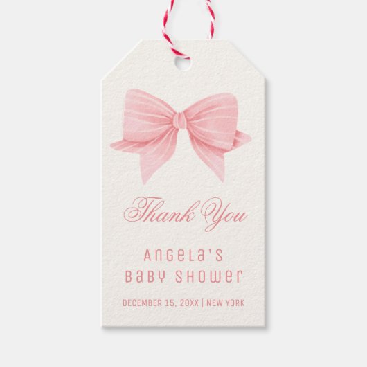 Pink Minimalistisch Bow Krawatte Kinderdusche Dank Geschenkanhänger (Vorderseite)