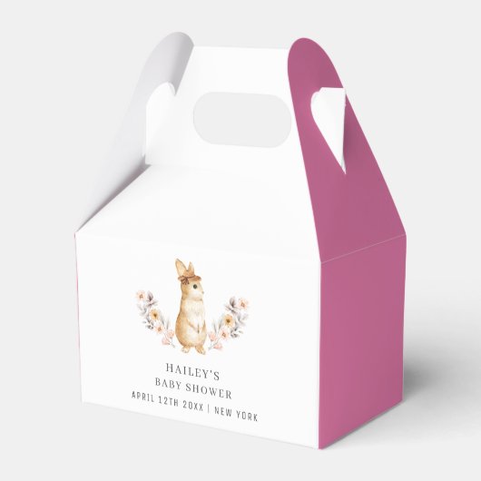 Pink Minimalistisch Bunny Wildblume Kinderdusche Geschenkschachtel (Vorderseite)
