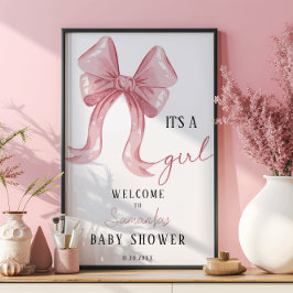 Pink Minimalistisch Elegant Bow Girl Babydusche Poster