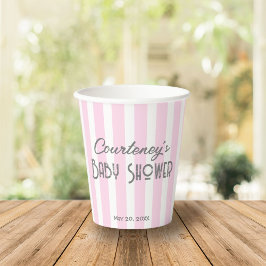 Pink minimalistisch gestreifte Babydusche Pappbecher