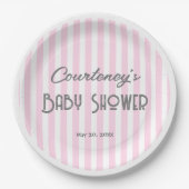 Pink minimalistisch gestreifte Babydusche Pappteller (Vorderseite)