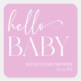 Pink Minimalistisch Hello Baby Dusche Quadratischer Aufkleber
