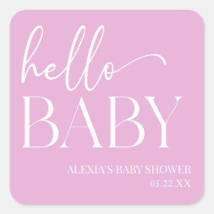 Pink Minimalistisch Hello Baby Dusche Quadratischer Aufkleber