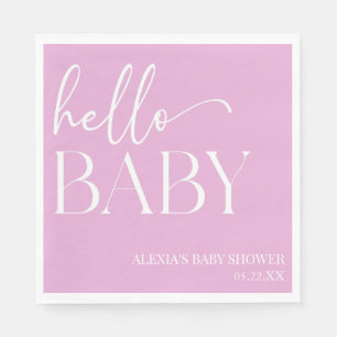 Pink Minimalistisch Hello Baby Dusche Serviette