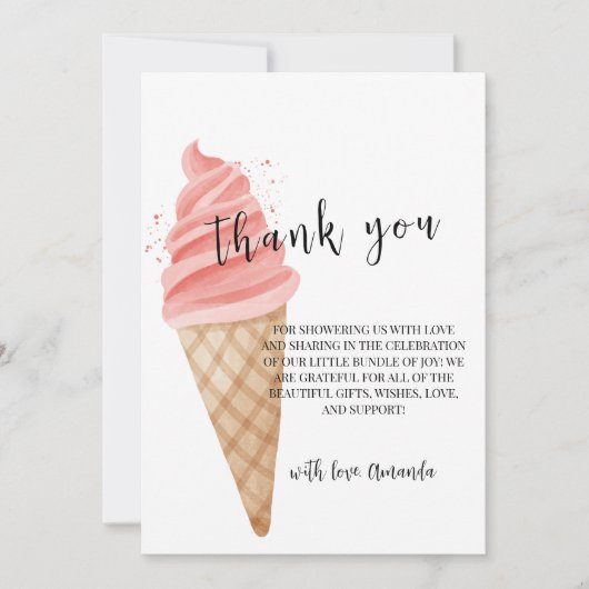 Pink Minimalistisch Ice Cream Scoop Babydusche Dankeskarte (Vorderseite)