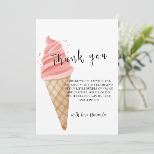Pink Minimalistisch Ice Cream Scoop Babydusche Dankeskarte (Stehend Vorderseite)