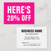 Pink minimalistisch moderne, einfache Discount-Kar Rabattkarte (Vorne/Hinten)