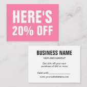Pink minimalistisch moderne, einfache Discount-Kar Rabattkarte (Vorne/Hinten)