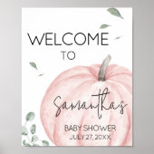 Pink Minimalistisch Pumpkin Baby Dusche Willkommen Poster (Vorne)