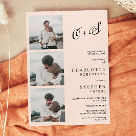 Pink minimalistische lässige Initialen Foto Hochze Einladung