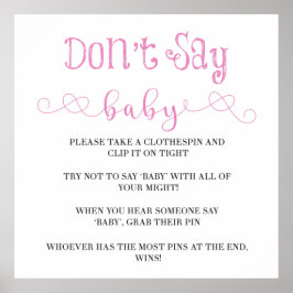 Pink Minimalistische Schrift Say Baby Shower nicht Poster