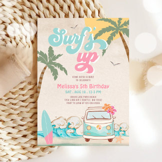 Pink Mint Aqua Girl Surf's Up Surfen Geburtstag Einladung