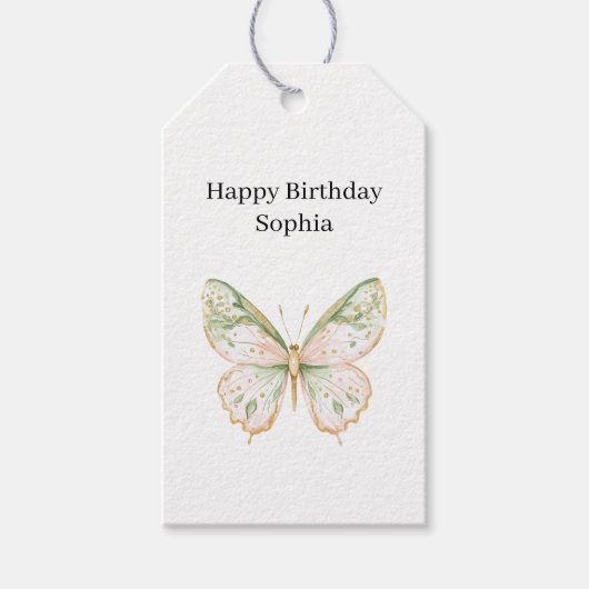 Pink Mint Butterfly Birthday Geschenkanhänger (Vorderseite)