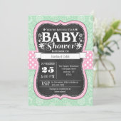 Pink Mint Chalkboard Floral Baby Dusche einladen Einladung (Stehend Vorderseite)