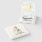 Pink Mint Christmas Snowman Steinuntersetzer (Seitenansicht)