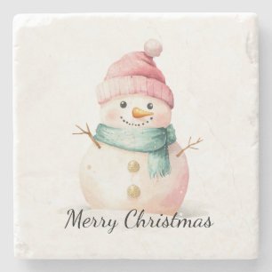 Pink Mint Christmas Snowman Steinuntersetzer
