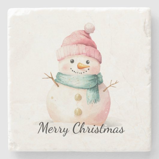 Pink Mint Christmas Snowman Steinuntersetzer (Vorderseite)