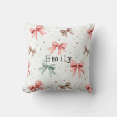 Pink Mint Cream Dots & Bows Christmas Kissen (Vorderseite)