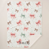 Pink Mint Cream Dots & Bows Christmas Sherpadecke (Vorderseite)