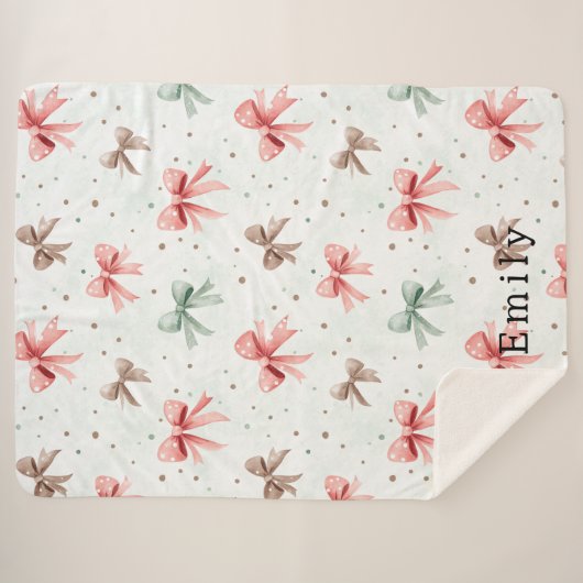 Pink Mint Cream Dots & Bows Christmas   Sherpadecke (Vorderseite (Horizontal))