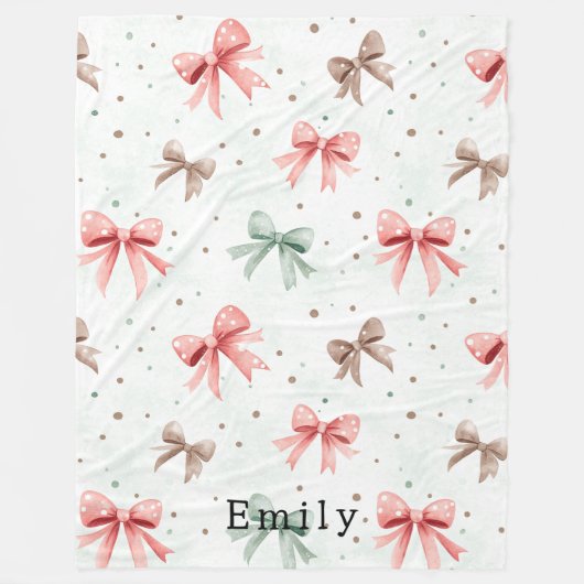Pink Mint Cream Dots & Bows   Fleecedecke (Vorderseite)