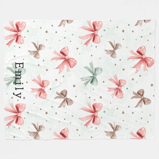 Pink Mint Cream Dots & Bows   Fleecedecke (Vorderseite (Horizontal))