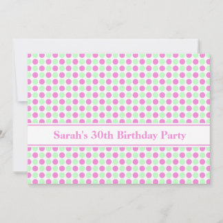 Pink Mint Dots 30. Geburtstag Party Einladung