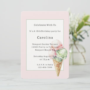 Pink Mint Eiscreme Geburtstag Einladung