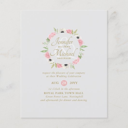 Pink Mint Floral Brautparty per Post oder Hochzeit (Vorderseite)