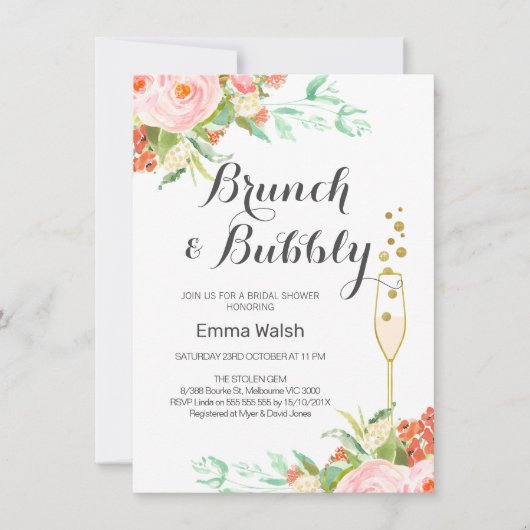 Pink Mint floral Brunch Bridal Dusche Einladung (Vorderseite)