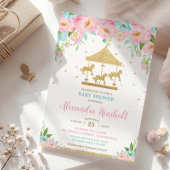 Pink Mint Floral Carousel Girl Babydusche Einladung