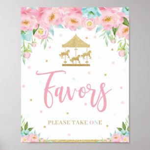 Pink Mint floral Karussell Geburtstagsduschfavorit Poster