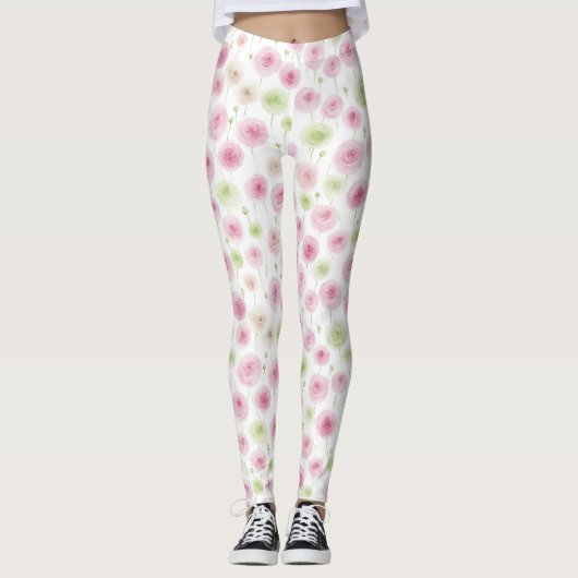 Pink Mint Floral Ranunculus   Leggings (Vorderseite)