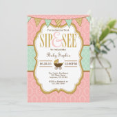 Pink Mint Gold Sip und sehen Sie Einladung (Stehend Vorderseite)