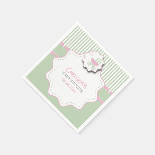 Pink & Mint Green Baby Buggy Dusche Serviette (Ecke)