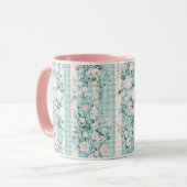 Pink Mint Green Floral Gingham Grand Millennium Tasse (Vorderseite Links)