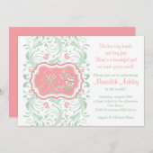 Pink Mint Green Floral Sip N Siehe Babydusche Einladung (Vorne/Hinten)