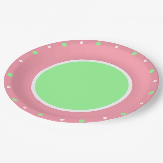 Pink Mint Green Geometric Polka Dots Pappteller (Schrägansicht)