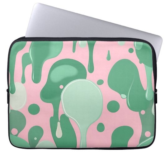 Pink Mint Green Melting Drip Pattern Abstract Laptopschutzhülle (Vorderseite)
