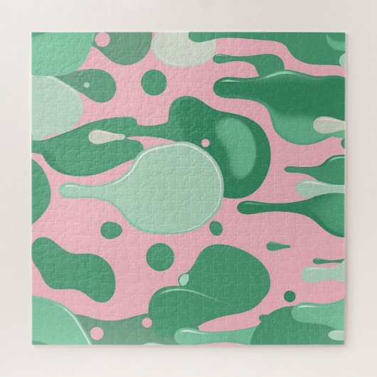 Pink Mint Green Melting Drip Pattern Abstract Puzzle (Horizontal)
