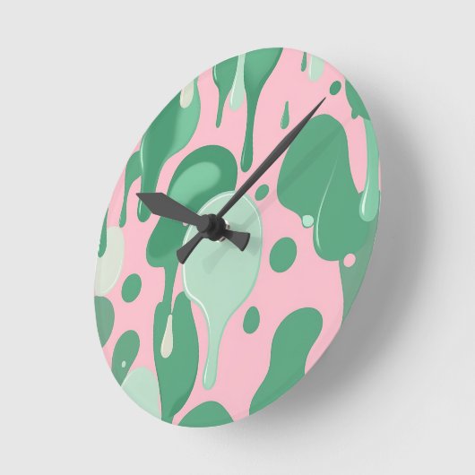 Pink Mint Green Melting Drip Pattern Abstract Runde Wanduhr (Winkel)